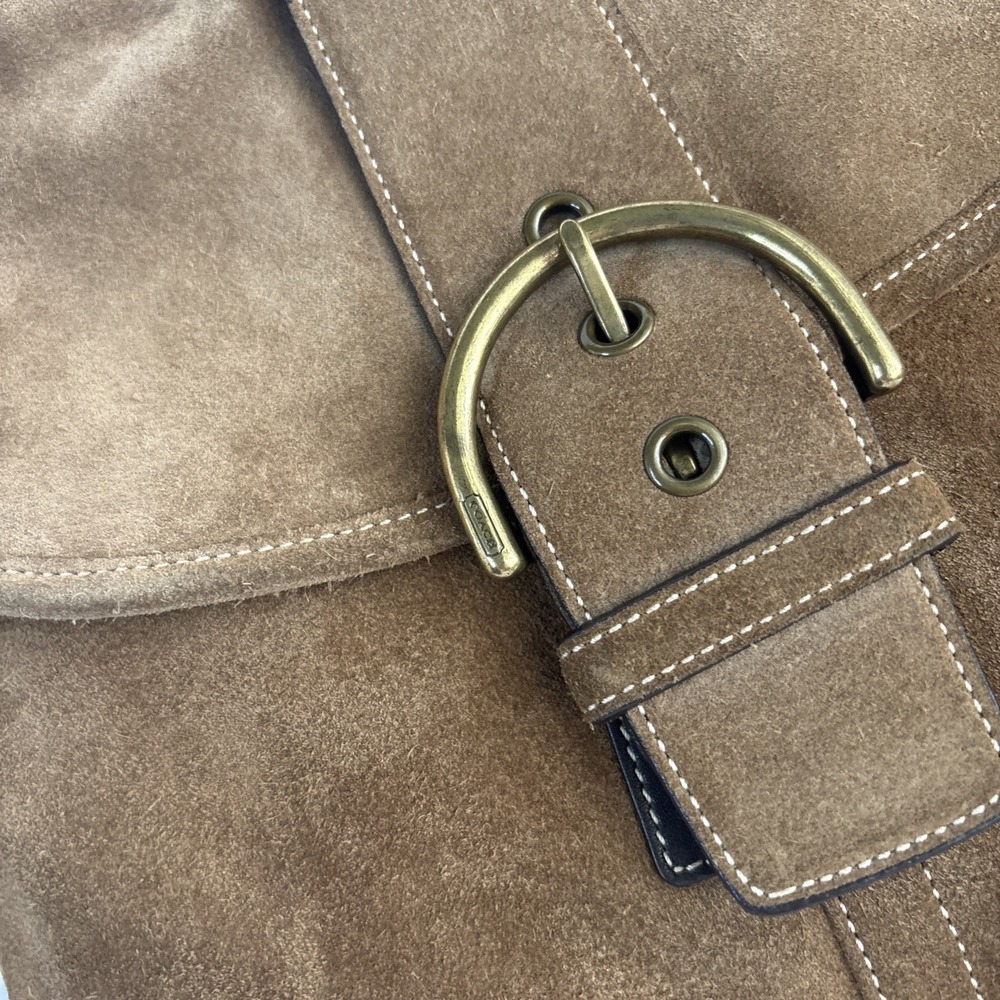 COACH Soho Handbag Brown Tan Suede Leather Hobo Crossbody Shoulder Bag - Picture 3 of 16
